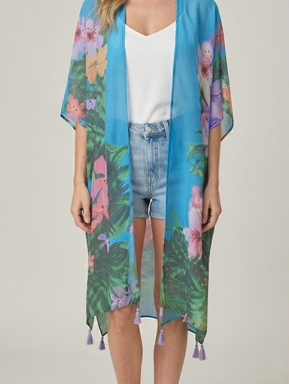 Women’s Blue Floral Kimono Cover-Up